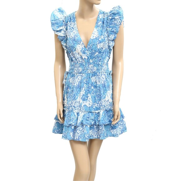 Saylor Anthropologie Hunan Mini Dress Passion Aria Smocked Floral Print S 282100